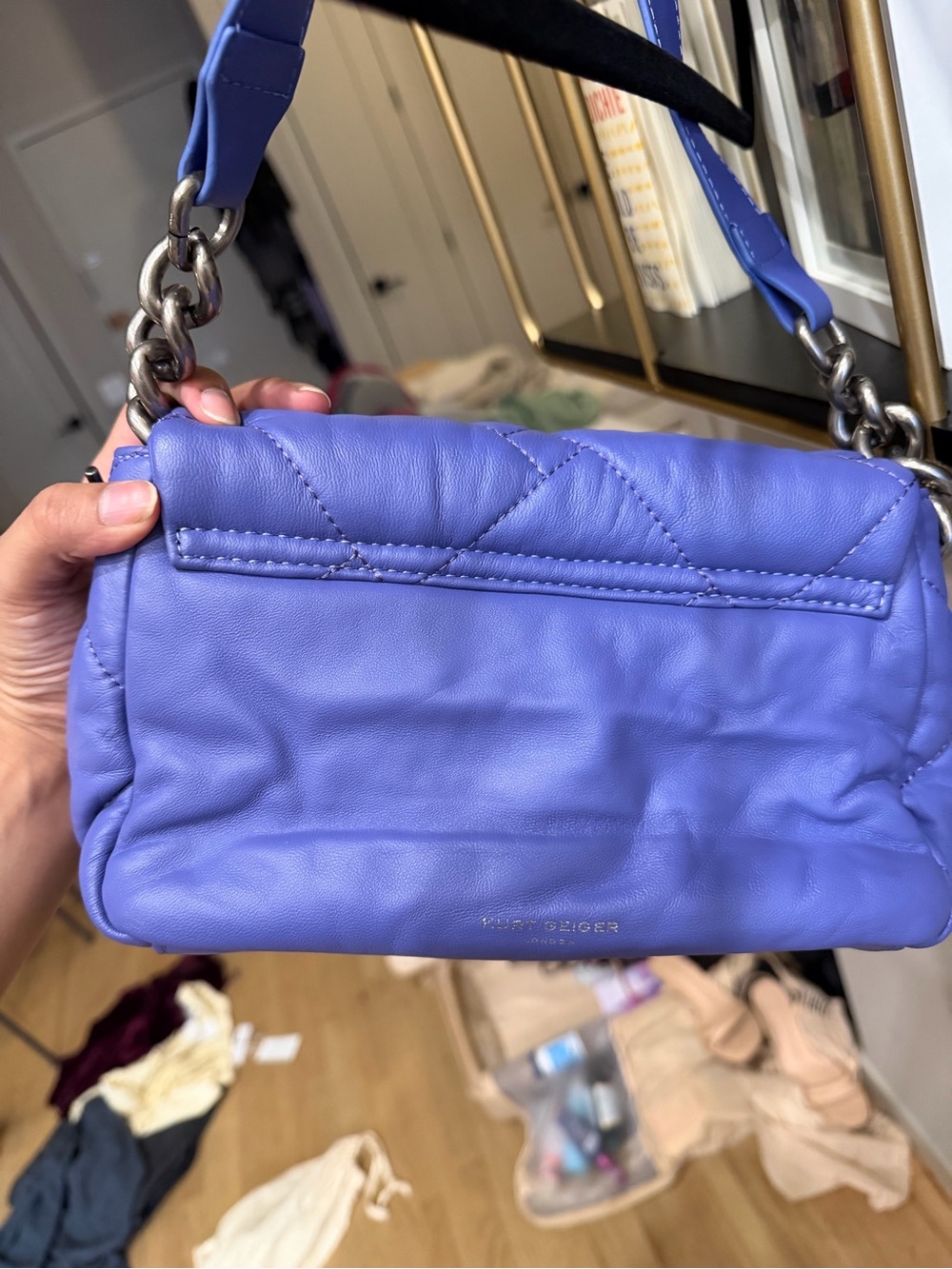 Kurt Geiger Quilted Lavender Shoulder Bag with Chain Strap - Picture 2 of 2
